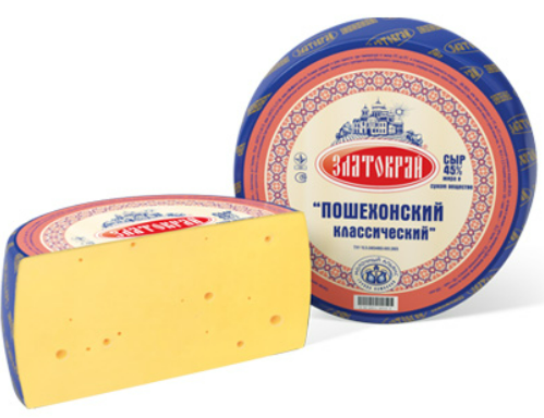 Сир твердий пошехонський ЗЛАТОКРАЙ 45%, 1 кг